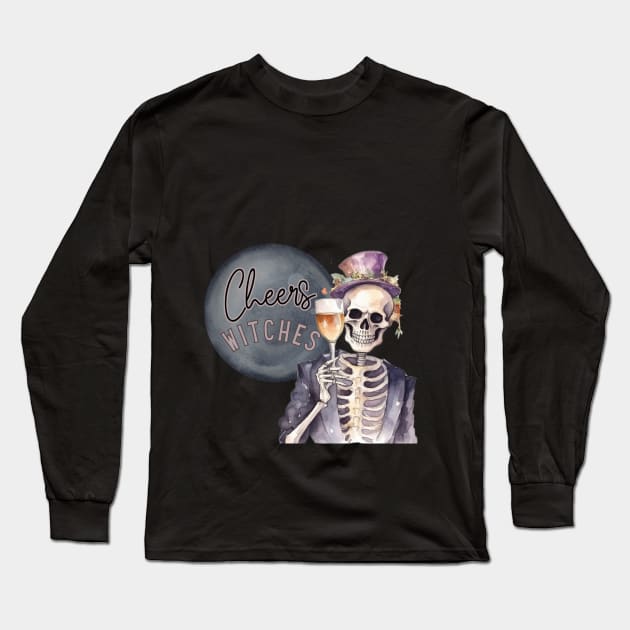 Cheers Witches Skeleton with Halloween Libations Long Sleeve T-Shirt by mw1designsart